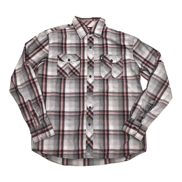 SOUTHPOLE Mens Long Sleeve Plaid Button Up Shirt Gray Red Black‎ Size L - Picture 2 of 5